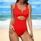thumbnail image 3 of Gibobby Trajes de Baño Mujer Traje de baño dividido de bikini de talle sexy con cuello en V sólido casual para mujer(Rojo,G), 3 of 4