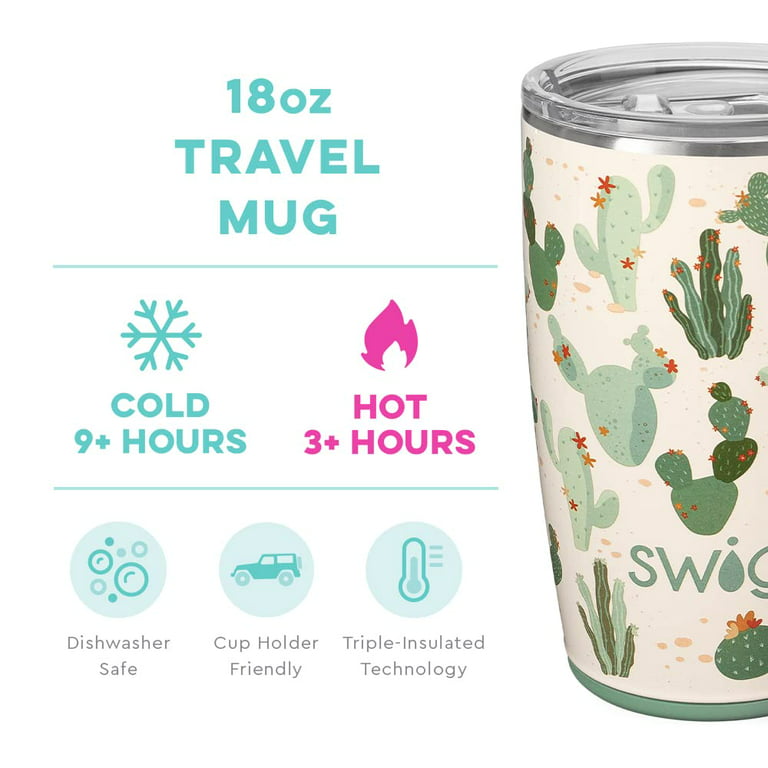 Swig Life 18oz Travel Mug with Handle and Lid, Cup Holder Friendly,  Dishwasher Safe, Stainless Steel, Triple Insulated Coffee Mug Tumbler  (Prickly Pear) 