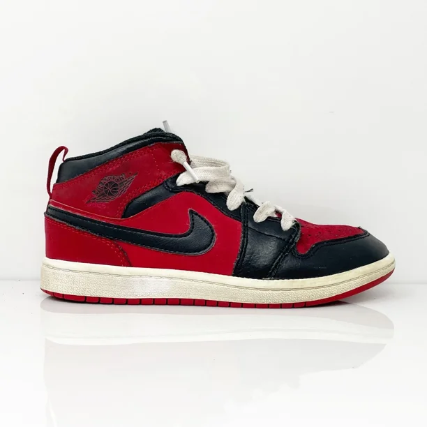 Ni - ke Ni - ke Boys Air Jordan 1 Mid 640734-616 Red Basketball Shoes Sneakers Size 1.5Y