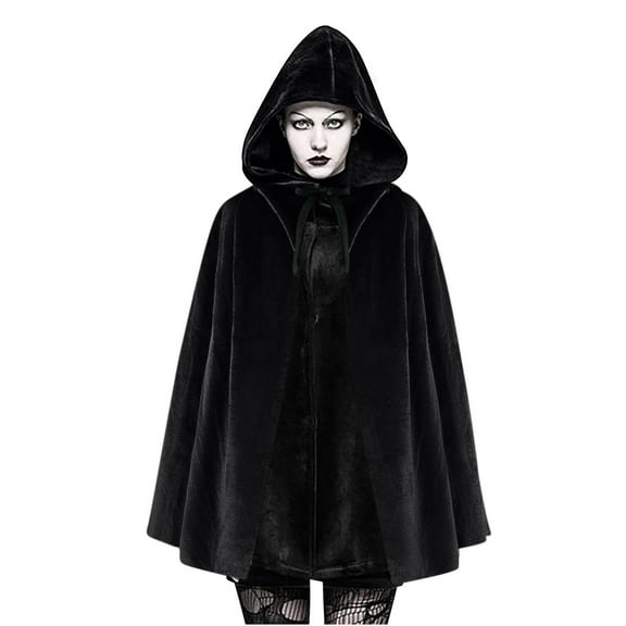 Rohuuque Women's and Men's Hooded Cloak Unisex Velevt Gothic Short Hooded Cloak Cape Funny Solid Color Cloak for Adults Black