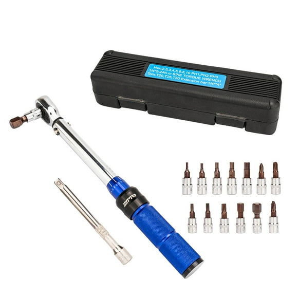 Adjustable Preset Torque Wrench Set with 1/4 Inch Drive (2-24N.m), Chromium Vanadium Steel Construction, ±4% Precision - Includes 100mm Extension Bar, 7 Hex Bits (2.5-10mm), 3 Torx Bits (T20-T30), 3