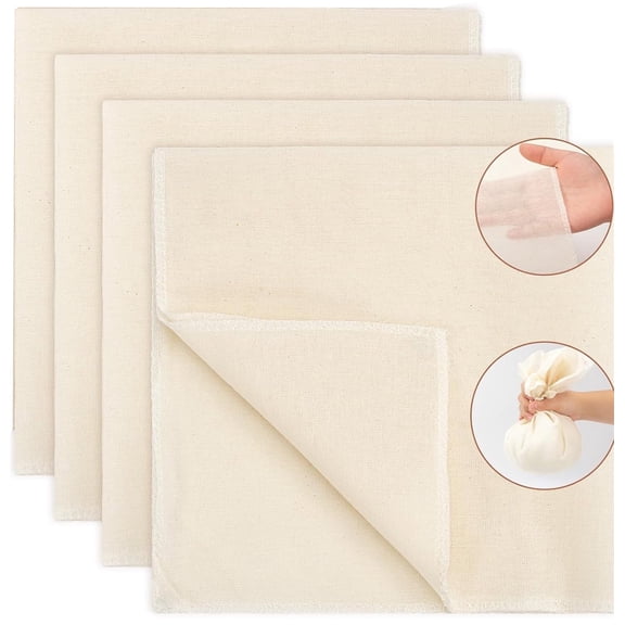 Reusable Cheesecloth 4 Pack, 35x35 Inch Hemmed Organic Unbleached Cotton Muslin Cloth Strainer, Reusable Cheese Cloths for Straining Yogurt, Nut Milk, Cheese Making, Coffee Brewing, Baking & Juicing