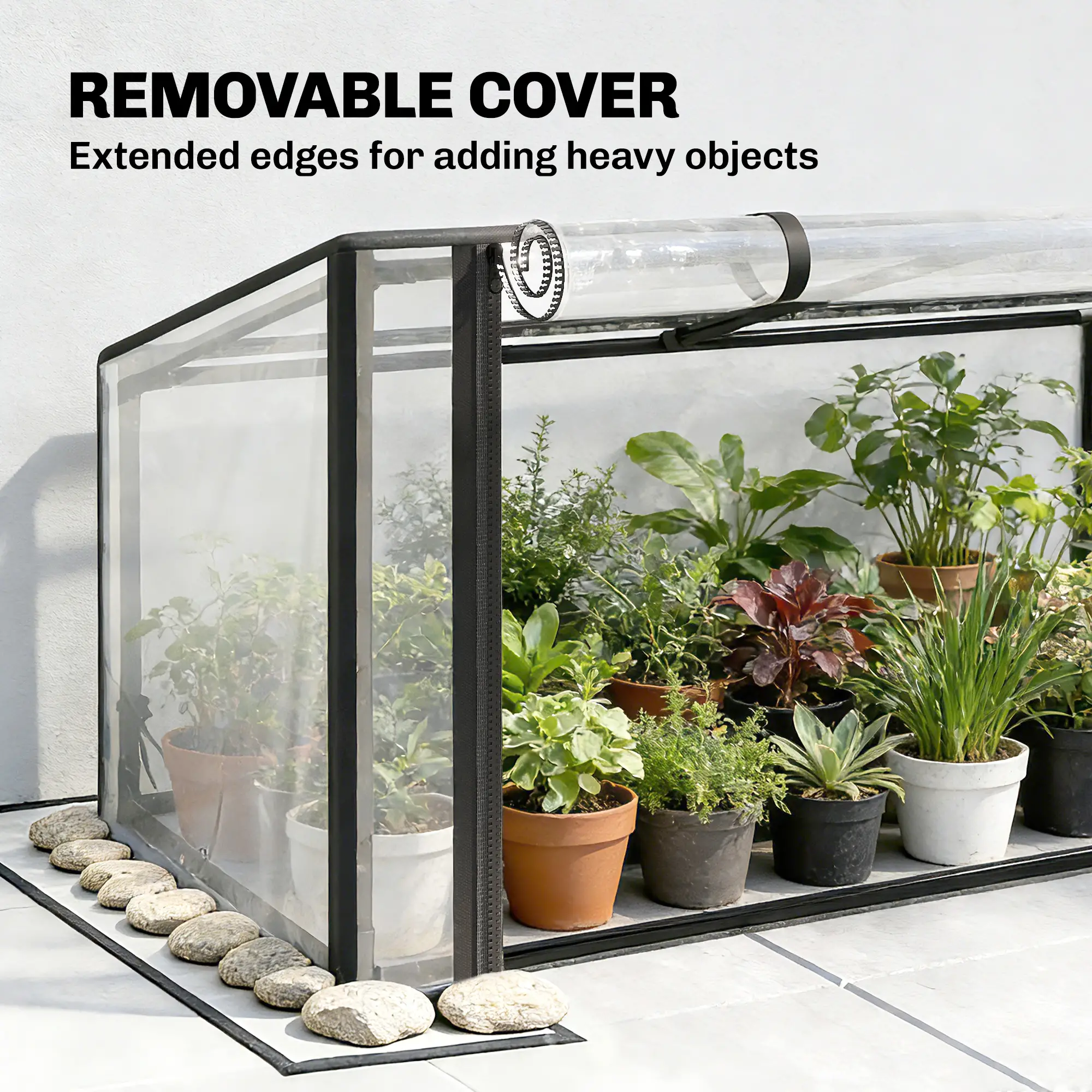2-in-1 Raised Garden Bed with Mini Greenhouse Cover, Black Elevated Planter Box, Flip-Up Zippered Door, Drainage Hole, 0.6mm Rustproof Metal, 176lbs Capacity for Outdoor Plants