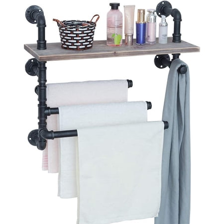 Industrial Towel Rack with 3 Towel Bar,24in Rustic Bathroom Shelves ...