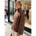 thumbnail image 6 of Czanzd Womens Cable Knit Turtleneck Sweater Oversized Loose Pullover Tops-Brown,M, 6 of 8