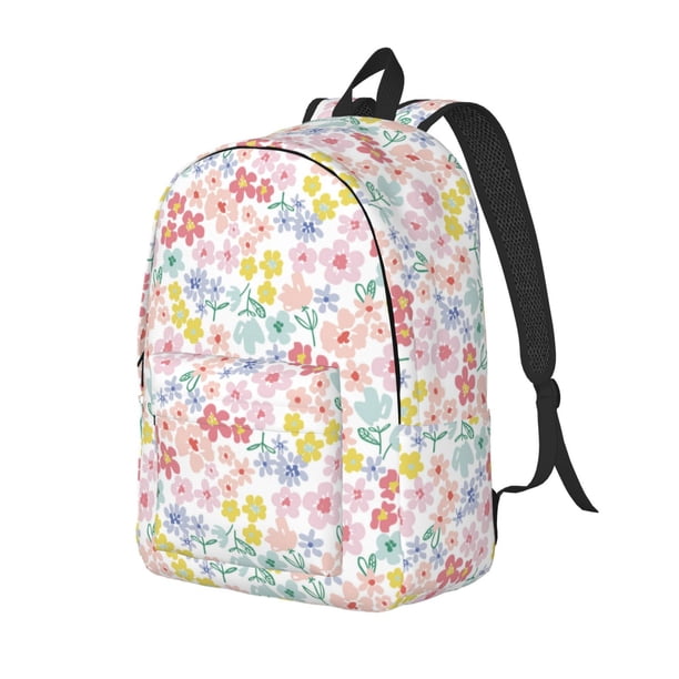 Disketp Retro Floral print Canvas Backpack Lightweight Travel Daypack Student Rucksack Laptop Backpack-Medium