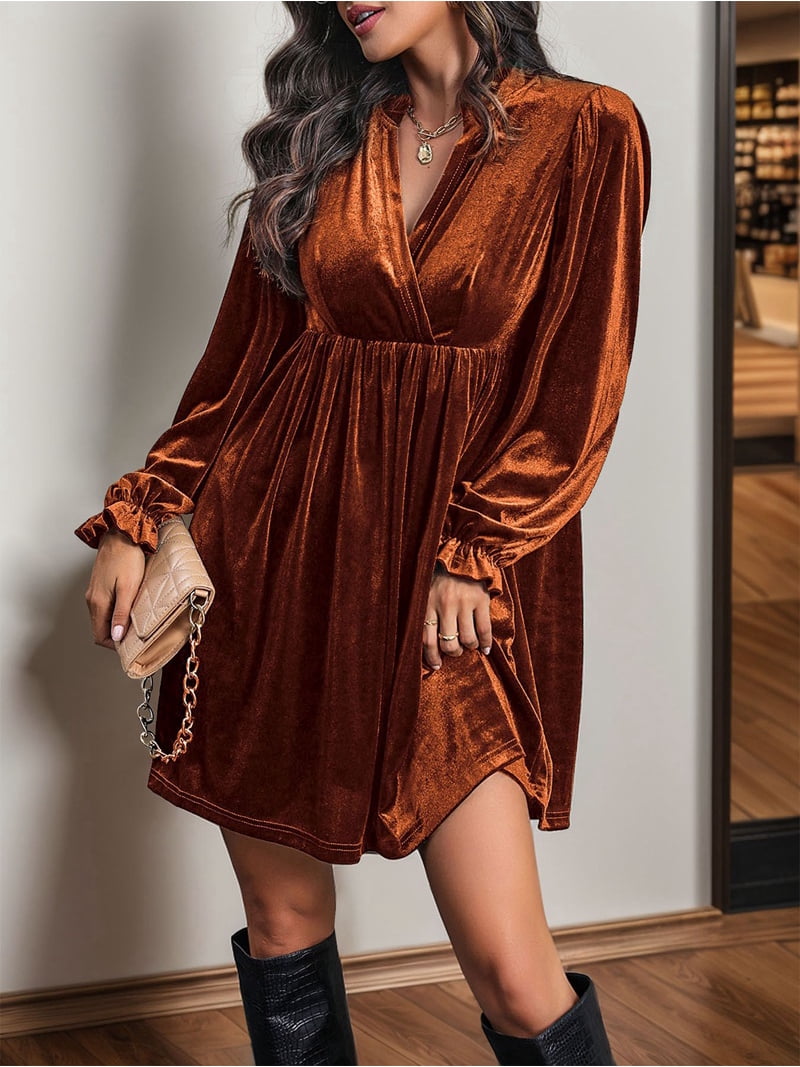 winter dresses new look Wrap Dress Mini Dress New Look Velvet Dresses Womens Fall Winter Velvet  Tunic Dress 2025 Long