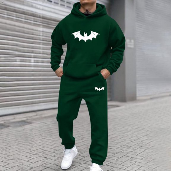 Gamivast Men's 2 Piece Graphic Hoodie Set Bat Logo Print Sweatshirt and Joggers Warm Soft Tracksuit for Casual Daily Gym Workout Sporty Athletic Outfit