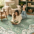 thumbnail image 4 of Moynesa 5'x7' Vintage Floral Area Rugs for Living Room, Scalloped Non Slip Washable Rug for Bedroom, Distressed Cottage Accent Carpet for Dining Room Sunroom Office, Sage Green, 4 of 11