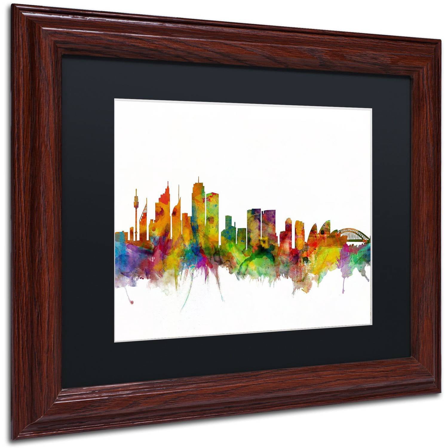 Trademark Fine Art "Sydney Australia Skyline IV" Canvas Art by Michael Tompsett Black Matte, Wood Frame