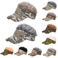 thumbnail image 4 of ZQUUVOU Unisex Novelty Hat with Built In Short Hair Wig Camouflage Adjustable Headband Visor Cap Themed Parties Green, 4 of 4