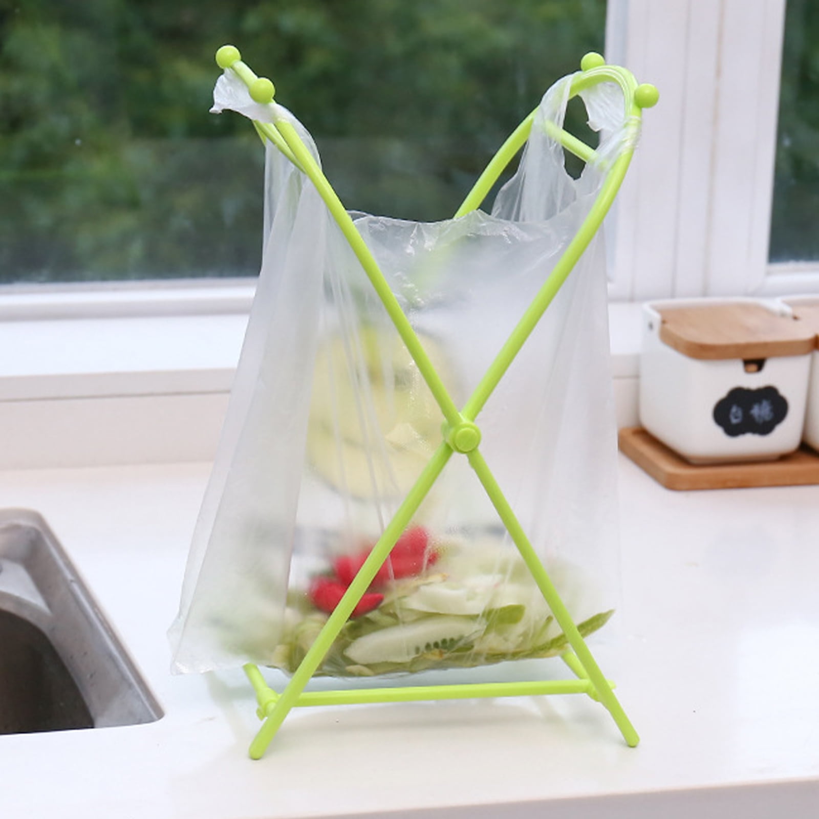1 Pcs Trash Bags Holder Stand Foldable Countertop Waste Bag Kitchen Garbage Sorting Organizer