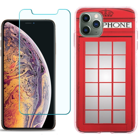 For Apple iPhone 11 PRO Case, Slim-Fit TPU Protective Phone Case (Pink Bezel) with Tempered Glass Screen Protector, by OneToughShield ® - Phone Booth Red