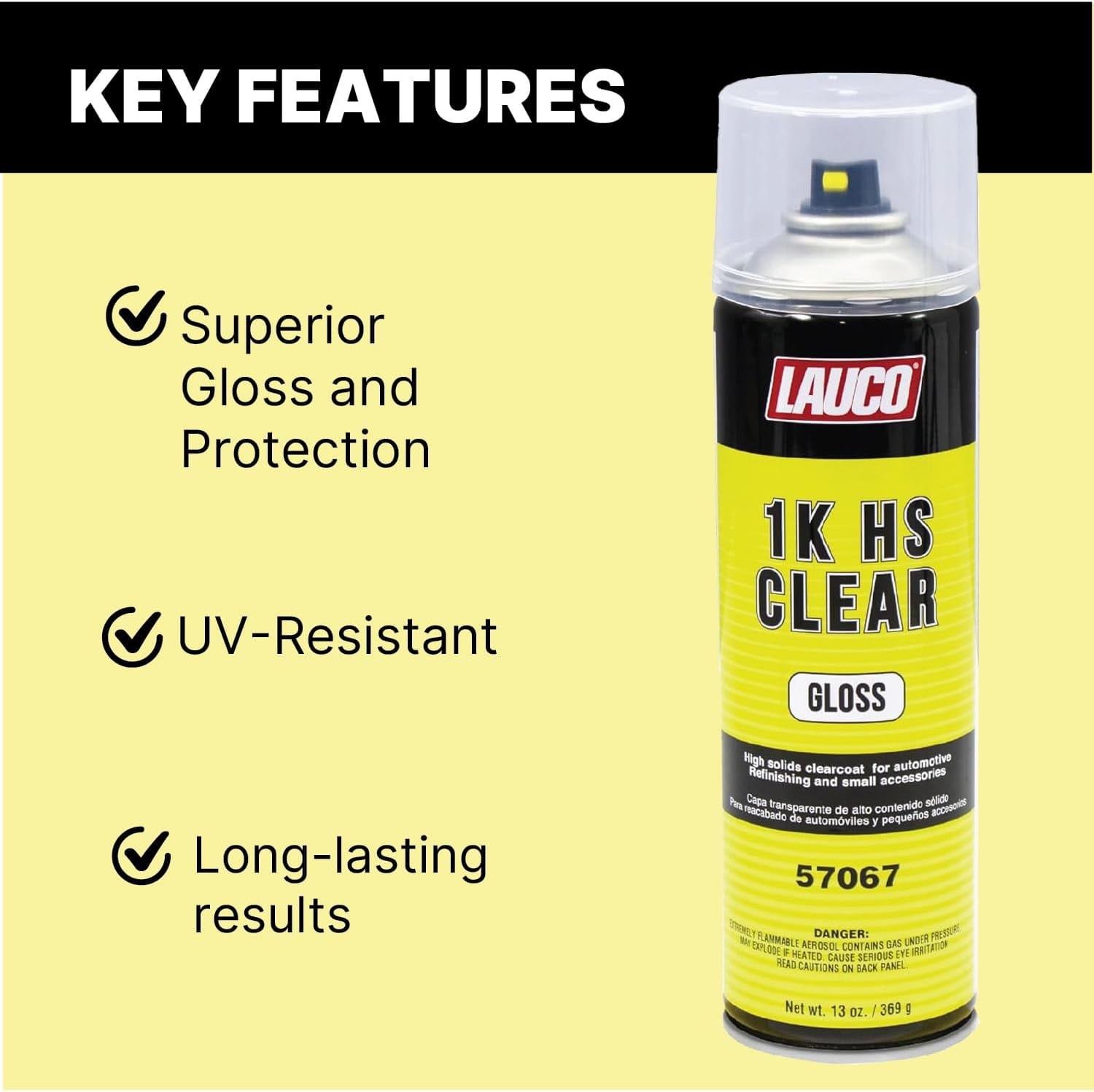 1K HS Gloss Clear 13 oz. Automotive Aerosol Spray Paint Can Acrylic Clear Coat - 57067-12PACK