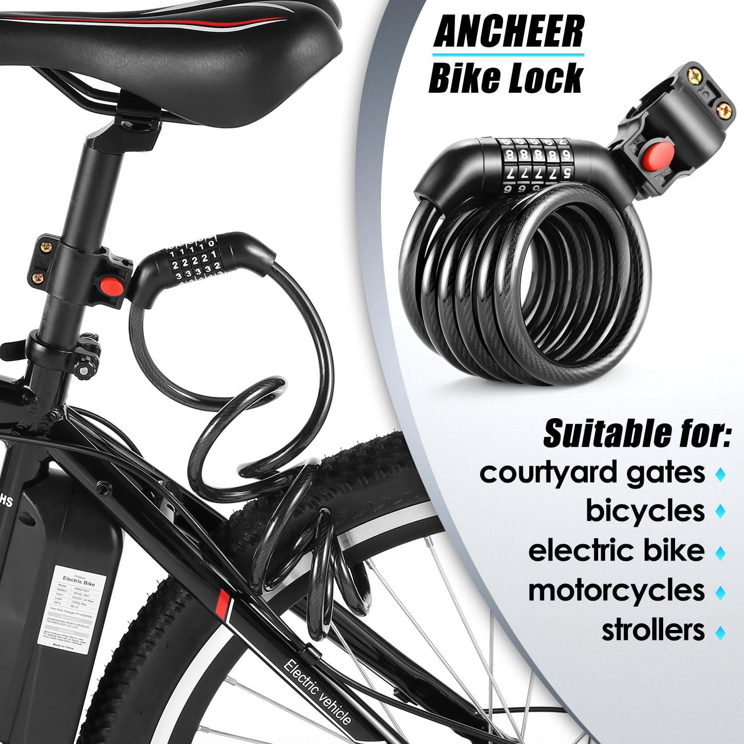 Security 5 Digit Resettable Combination Coiling Bike Cable Lock Bicycle Chain Vici