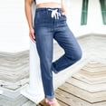 thumbnail image 5 of Wutalume Jeans for Women Slim Fit Straight Leg, Versatile Casual Pants with Cuff Hem, Pure Color Denim for Easy Styling,Dark Blue XL, 5 of 7