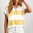 thumbnail image 2 of CBASIHI Womens Striped Crop Polo Shirts- Casual Collar Summer Loose Fit Short Sleeve Trendy Vintage Tops Yellow Size L, 2 of 6
