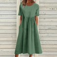thumbnail image 1 of Lindbes 2024 Été Nouveau P-2TG Vintage Coton Lin Robe Femme Décontractée Ample Col Rond Manches Courtes Mode Maxi Robes Vestidos Mujer, 1 of 7
