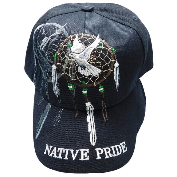 Native Pride Dreamcatcher Dove Feather Shadow Black Embroidered Cap Hat