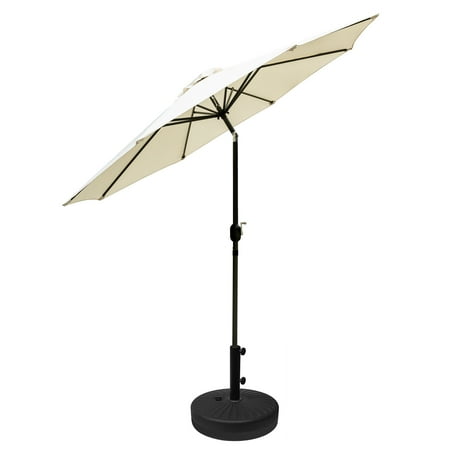 Outdoor Table With Umbrella Ainfox 9FT Patio Umbrella with Umbrella Base Outdoor Table Umbrella Yard Garden Umbrella Folding Sunshade Sun Umbrella with Hand-cranking and Tilt Waterproof UV-proof(White) ()