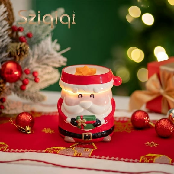 Sziqiqi Christmas Wax Melt Warmer Lamp: Ceramic Red Santa Claus Electric Fragrance Burner for Flameless Scented Wax, Cute Winter Home Holiday Decor Gift for Mom Baby Pet Safe Flameless Heating