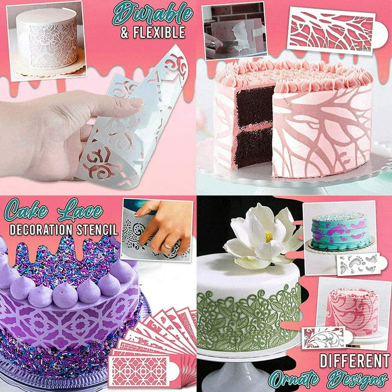  Rolin Roly 6PCS Cake Floral Decorating Stencils Lace Printing  Hollow Cake Templates Spray Flower Molds Edge Mesh Stencil for Cookie  Dessert Wedding Party Decorating : Home & Kitchen