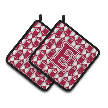 

Carolines Treasures CJ1065-EPTHD Letter E Football Crimson grey and white Pair of Pot Holders 7.5HX7.5W multicolor