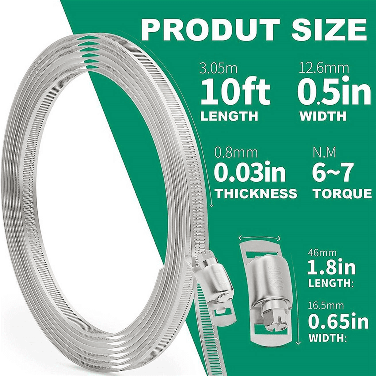 2pcs 10FT Stainless Steel Hose Clamp Assortment Kit,Worm Gear Band Hose Clamp Screw Pipe Clamp for Duct