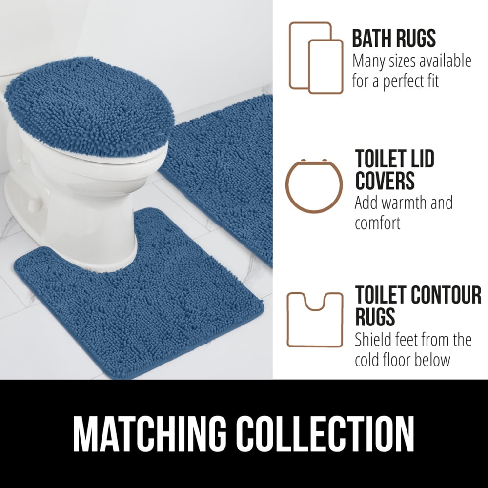 GORILLA GRIP Chenille Bath Rug 24x17, Rubber Backing Quick Dry Washable Microfiber Mats, Blue