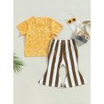 thumbnail image 4 of Bagilaanoe 2pcs Toddler Baby Girl Long Pants Set Sunflower Letter Print Short Sleeve T-shirt Tops + Stripe Flare Trousers 6M 12M 18M 24M 3T 4T Kids Casual Outfits, 4 of 9