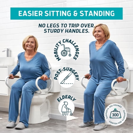 Lunderg Solva Raised Toilet Seat with Handles - Elongated - Easy to Install Toilet Seat Risers for Seniors - Adds 3 Inches & Works Like the one You Always Use - Elegant design - No Hospital Vibe