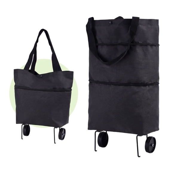 2-in-1 Foldable Shopping Bag with Wheels,Waterproof Rolling Grocery Tote with Sturdy Handle for Market, Shopping, Travel & Daily Use