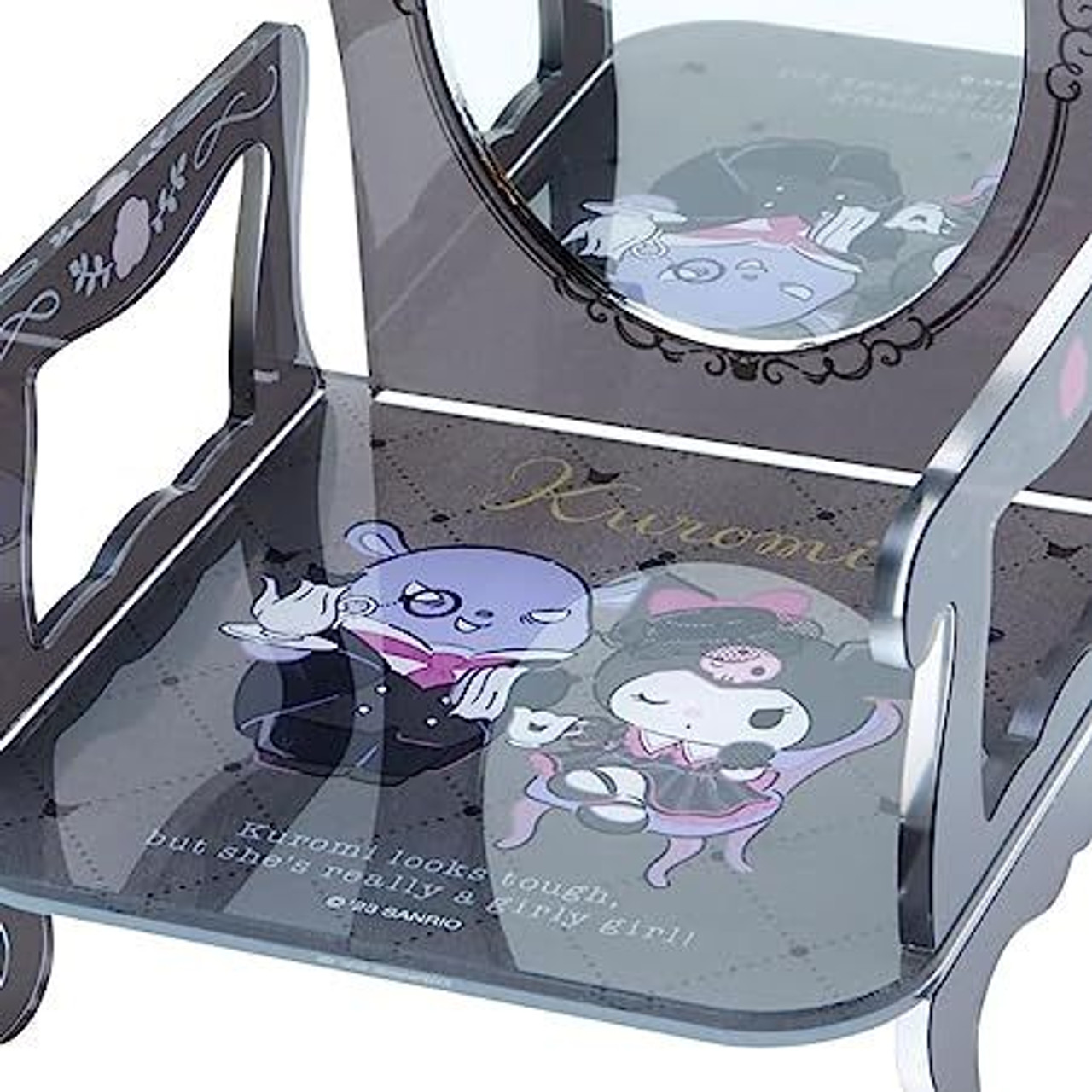 Sanrio Kuromi & Baku Chair-Shaped Stand Mirror - Acrylic & Glass, Approx. 6.3" Tall