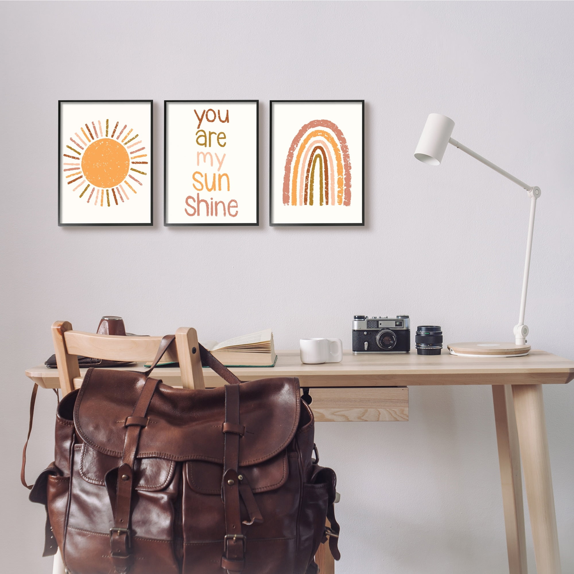 My Sunshine Rainbow Kids Inspirational Saying Text Design Inspirational Graphic Art Framed Art Print Wall Art, Set Of 3