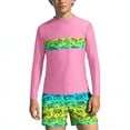 thumbnail image 1 of Bathing Suits for Teens Rash Guard Swimsuits Set for Boys Hawaiian Print Long Sleeve Swim Shirt with Swim Trunks Vacation Modest Two Piece Swim Set for 3-14Years, 1 of 7