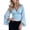 Blue, variant on Women's V Neck Flared Bell Sleeve Solid Color Waist Cinched Cropped Top Fitted Ruffle Blouse for Party Dating Evening Summer