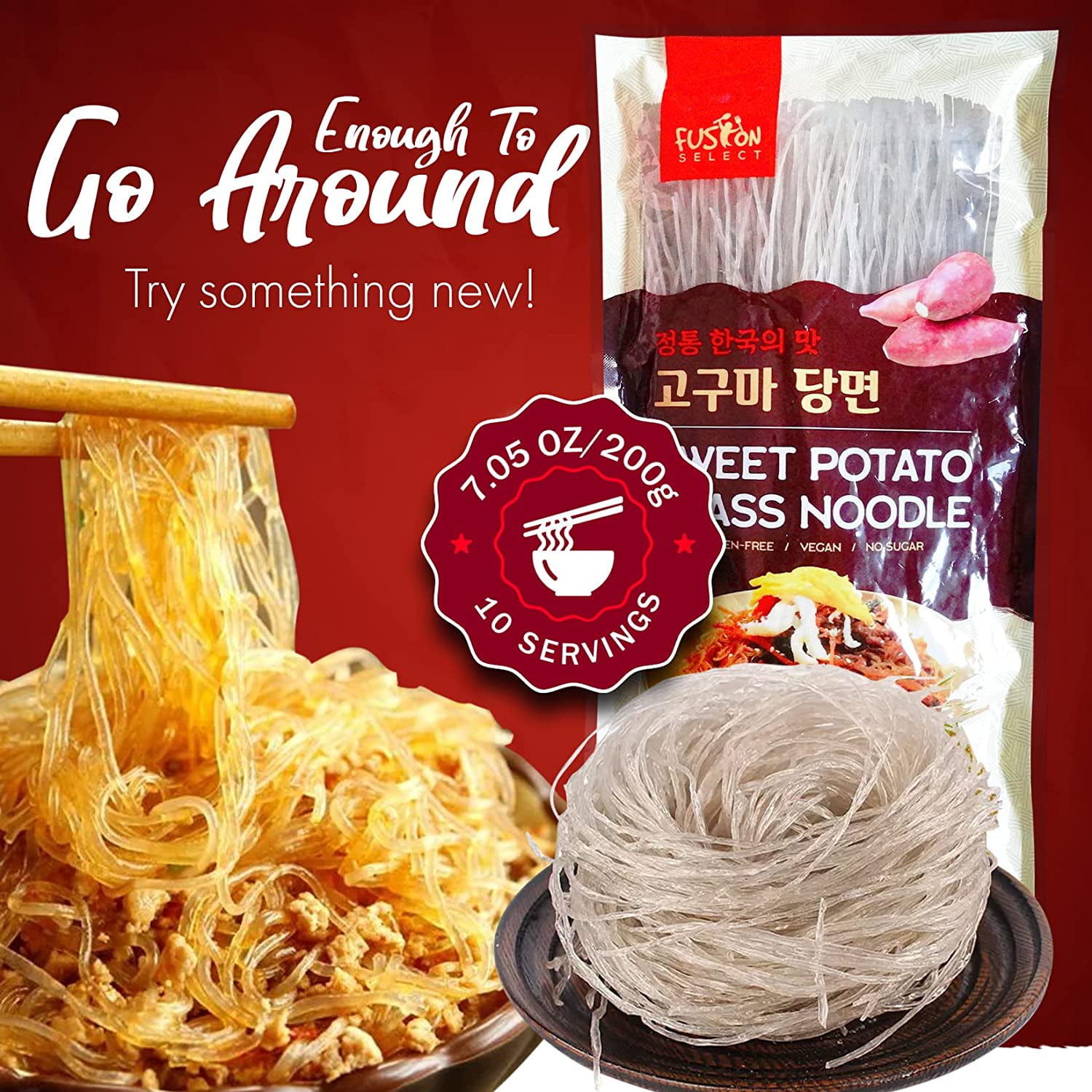 Sweet Potato Glass Noodles - Zero-Fat, Low-Calorie, No-Sodium Diet-Friendly, Gluten-Free, Vegan, Stir-Fry, Dumplings, Hot Pot - For Chinese, Korean Recipes - 7.05oz