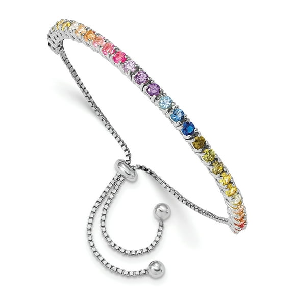 Primal Silver Sterling Silver Rhodium-plated 3mm Colorful Cubic Zirconia Adjustable Bolo Bracelet