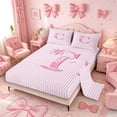 thumbnail image 2 of Meiyoeat Charming Bow Letter C Full Size Sheets 4-Piece for Girls Toddlers, Soft Stripe Bed Sheets, Light Pink White, 2 of 6