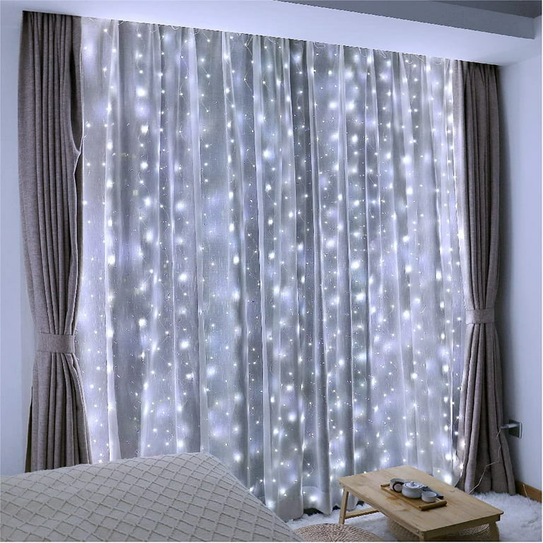 HXWEIYE 300LED Fairy Curtain Lights, 9.8x9.8Ft Warm White USB Plug in 8  Modes Christmas String Hanging Lights with Remote for Bedroom, Indoor