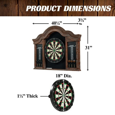 Barrington - Kingsbury Wood Dartboard Display Cabinet With 18” Bristle Dartboard and Steel Tip Dart Set - Brown/Black