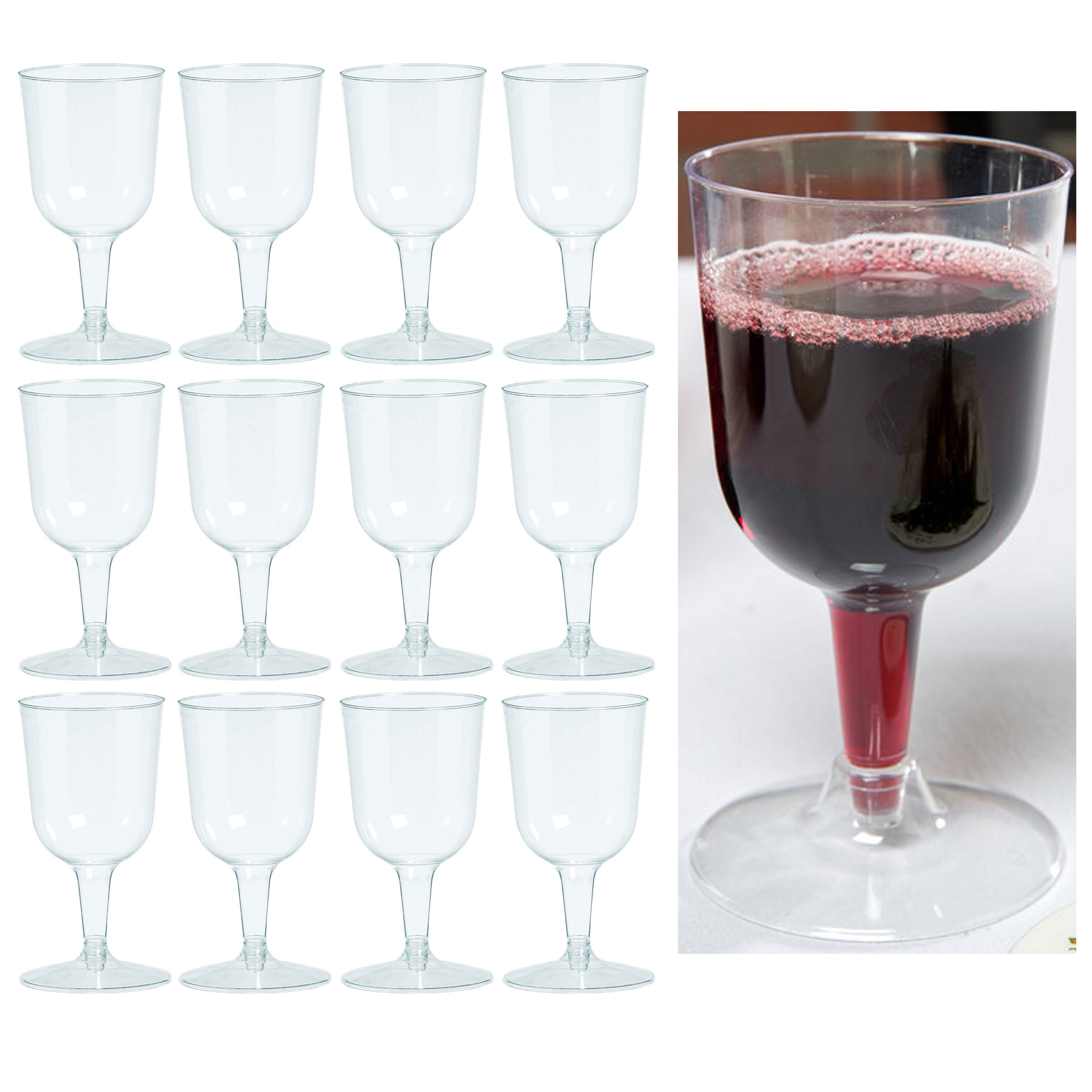 Efavormart 12 Pack 6.5 oz Plastic Wine Glasses Disposable 2-Piece Rose Gold Rimmed Design With Detachable Base
