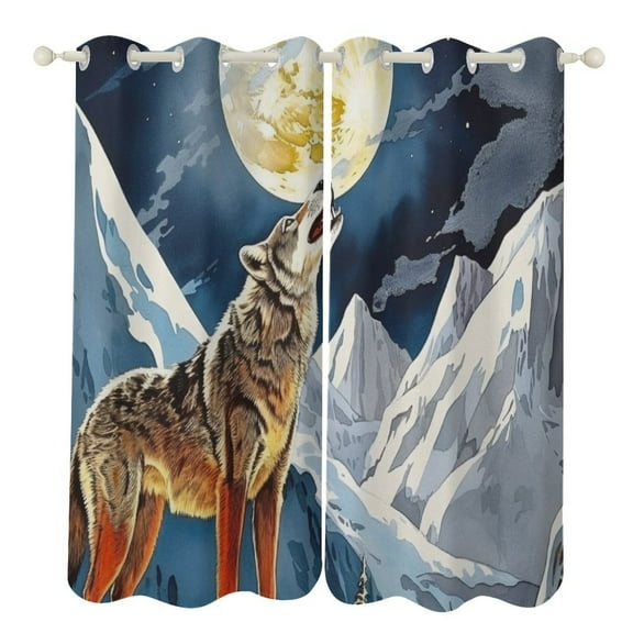 Howling Wolf Full Moon Blackout Curtains for Bedroom Curtains Insulated Room Darkening Window Drapes for Living Room