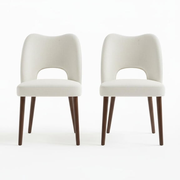 Modern Farmhouse Upholstered Dining Chairs Set of 2, Linen Fabric Cushion Seats, Hollow Back, Solid Wood Legs, Adjustable Foot Pads, Armless Side Chairs for Dining Room
