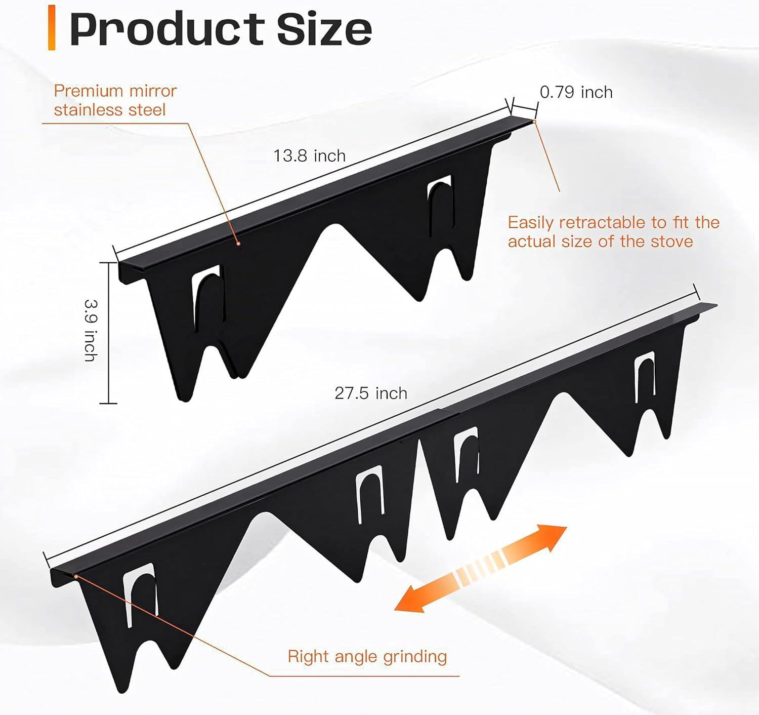 Extendable Stove Gap Covers Stainless Steel:Stove Gap Filler Prevent Food Debris from Entering the Gap,Stove Guard for Gas Stoves,Adjustable Length from 13.8 to 27.5 Inches,2Pcs (Black)