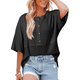 thumbnail image 1 of Blusas de Punto Gofre para Mujer, Moda 2025, Blusas de Patchwork Extragrandes con Cuello Redondo y Mangas 3/4, Color Negro XL, 1 of 6