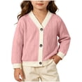 thumbnail image 2 of Sentuca Girls Cardigan Sweater, Color Blocked Cable Knit Single Breasted Sweater Coats V-Neck Toddlers Outerwear Size 1-2Y Pink, 2 of 9