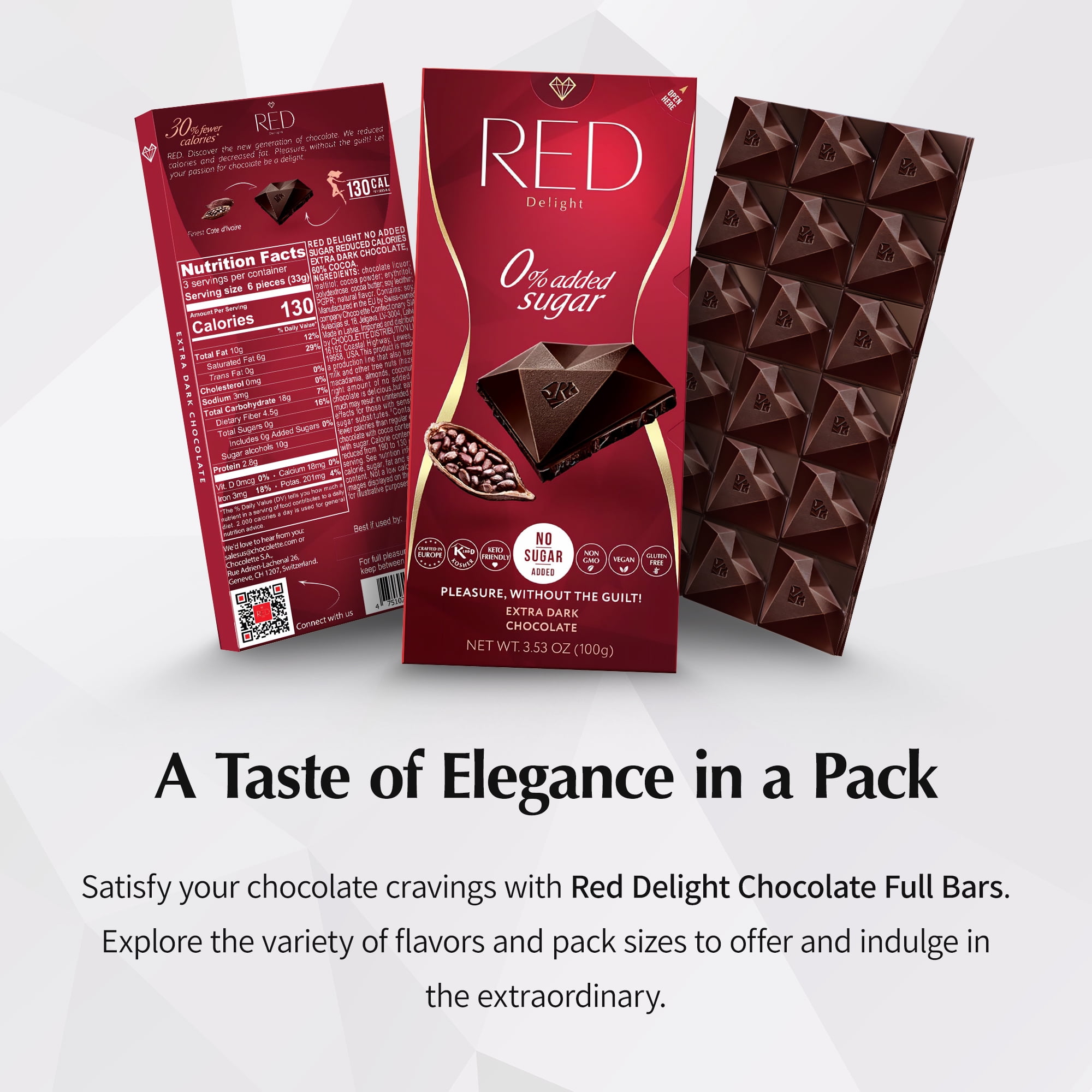 RED Delight Extra Dark Chocolate Full Size Bars (3.53 Ounces Each)