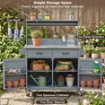 thumbnail image 5 of LuckyNote Outdoor Kitchen Island, 54.1" Tall Potting Bench Table with Stainless Top, Solid Wood Grill Cart with High Shelf & Hooks, Lockable Wheels for BBQ Garden, 5 of 24