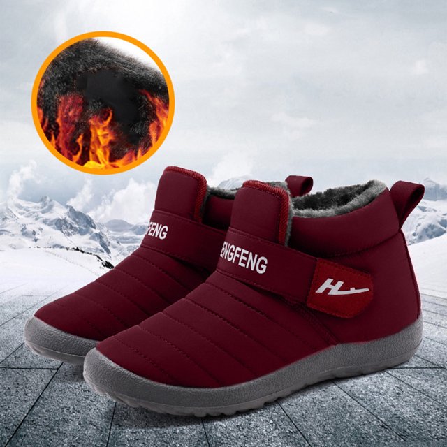 Rewenti Bottes de Neige pour Femmes Bottines d'Hiver Chaudes Doublées de Peau Antidérapantes Bottines Imperméables Confortables Chaussures Chaudes Rouges 6(37)